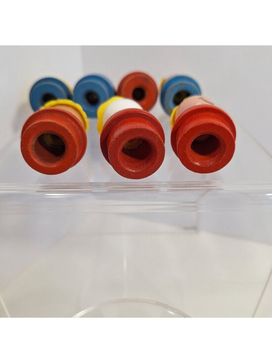Wooden Little People Figure Lot Red Blue Yellow Smiling Faces Vintage - Picture 11 of 14